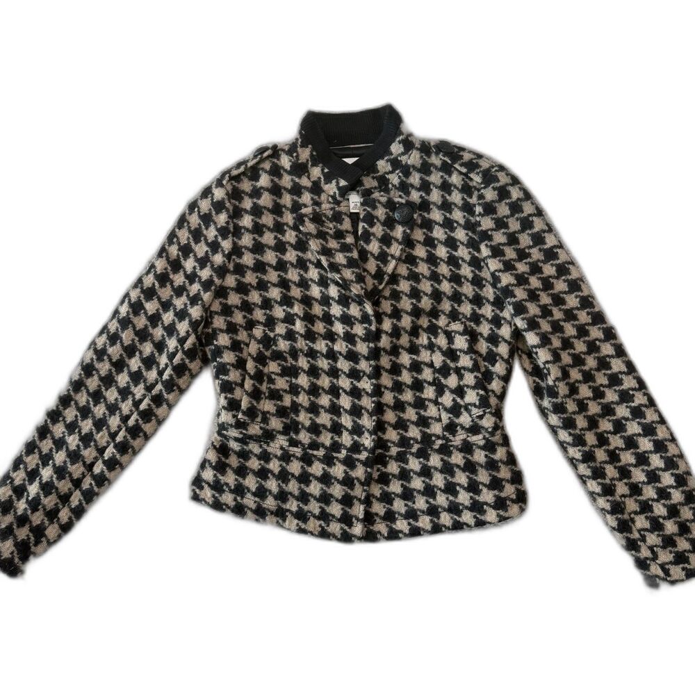 Banana Republic Italian Wool Houndstooth Military Jacket Petite XS
